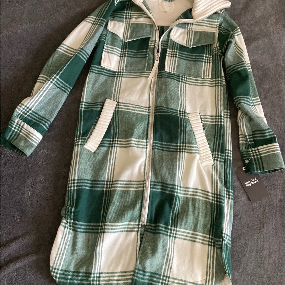 Green and White Flannel Shacket